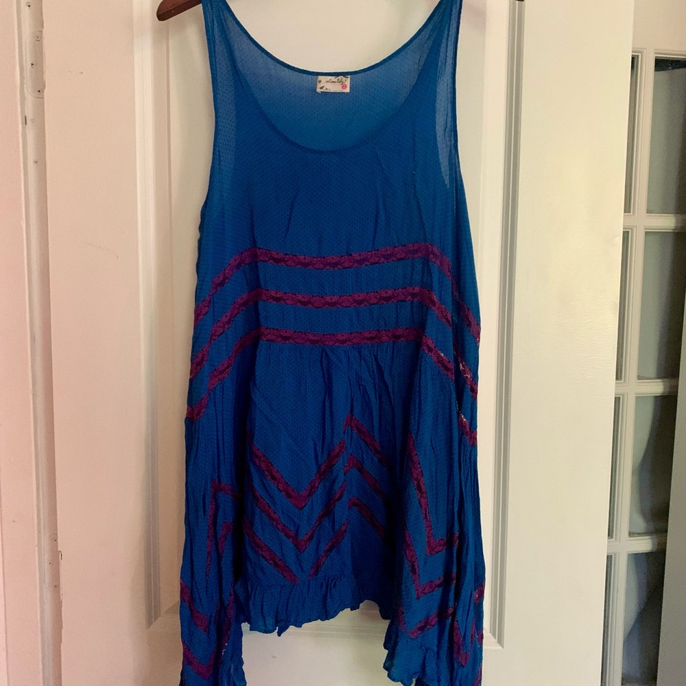 Free People polka dot Asymmetrical Blue and Red Sleeveless Tank Top